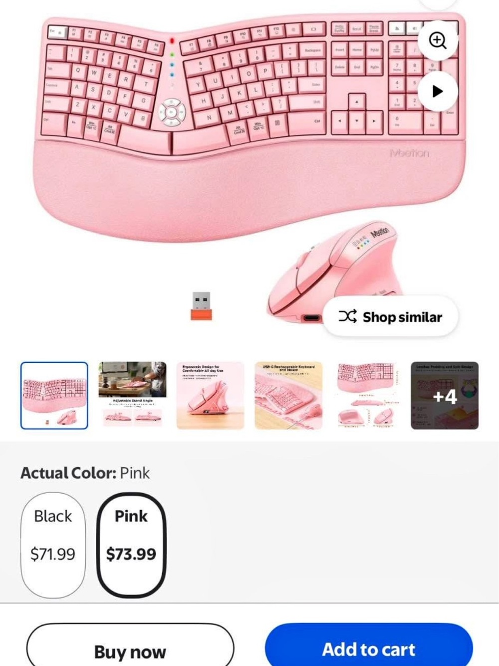 Zoom Pink Ergonomic Wireless Keyboard and Mouse Combo